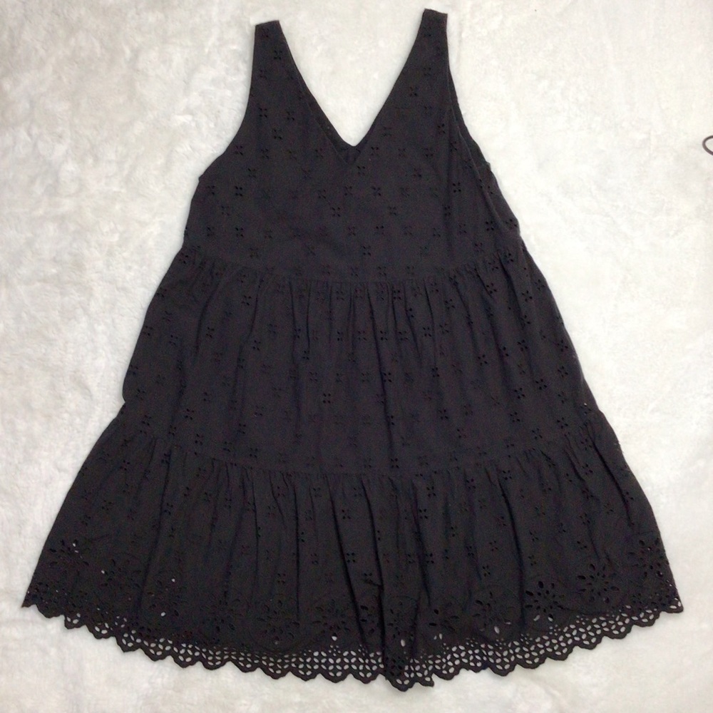 LOFT Black Eyelet Sleeveless Tiered Swing Dress XS - Picture 2 of 11